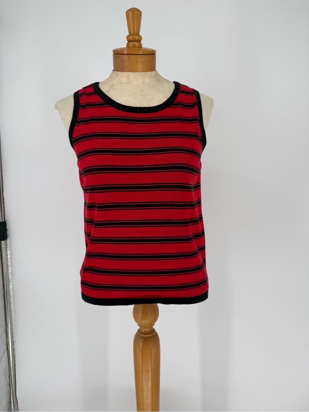 VTG Karen Scott Knit Striped Red & Navy Sleeveless Knit Tank Top sz M